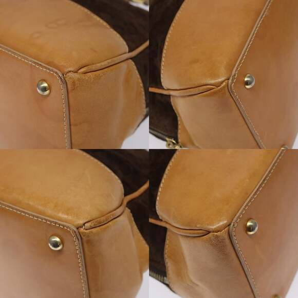 CELINE C Macadam Canvas Hand Bag Suede Brown Gold - Picture 10 of 12